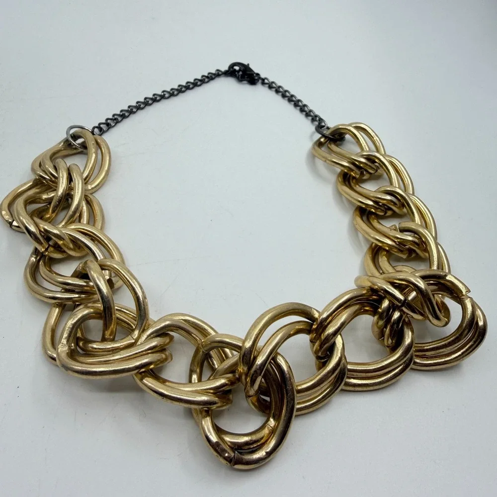 Gold Tone Chunky Double Link Chain Necklace Y2K Statement Jewelry Gift Fashion